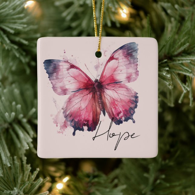Adorno De Cerámica Mariposa rosa de esperanza inspiradora (Árbol)