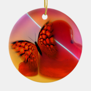 Adorno De Cerámica Mariposa y corazón