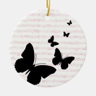 Adorno De Cerámica Mariposa y notas rosas