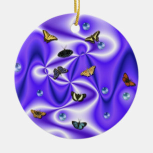 Adorno De Cerámica Mariposa y Perlas en seda morada