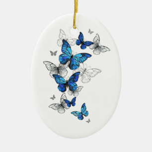 Adorno De Cerámica Mariposas Azules Voladoras Morpho