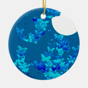Adorno De Cerámica Mariposas contra el cielo azul nocturno, lunares