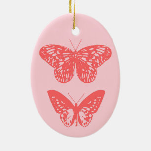 Adorno De Cerámica Mariposas Coral y rosa claro