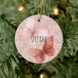 Adorno De Cerámica Mariposas de Navidad de purpurina rojas rosadas