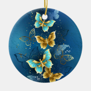 Adorno De Cerámica Mariposas doradas