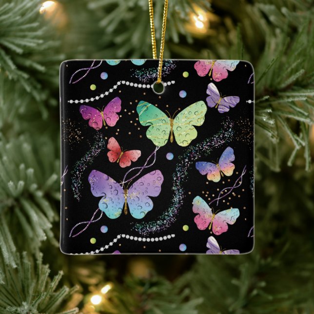 Adorno De Cerámica Mariposas elegantes violeta y azul brillante (Árbol)