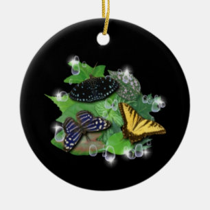 Adorno De Cerámica Mariposas en hojas