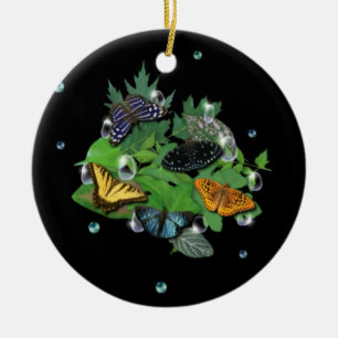 Adorno De Cerámica Mariposas en hojas
