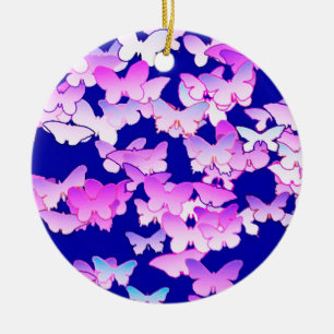 Adorno De Cerámica Mariposas, lavanda y azul oscuro