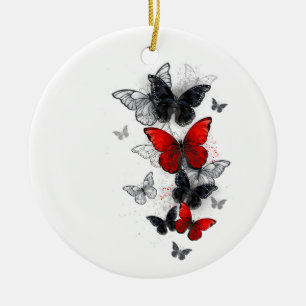 Adorno De Cerámica Mariposas Morfo Negras y Rojas Volando
