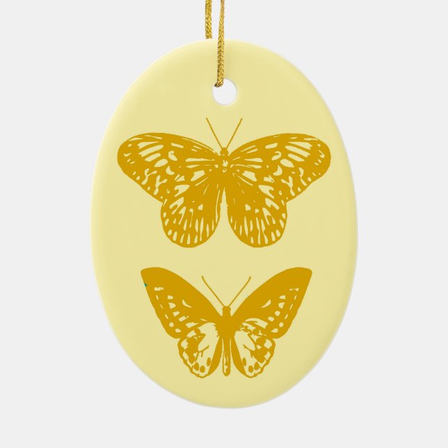 Adorno De Cerámica Mariposas mostaza oro y amarillo (Atrás)