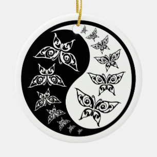 Adorno De Cerámica Mariposas Tao Yin Yang Blanco Y Negro