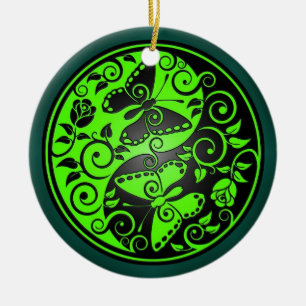 Adorno De Cerámica Mariposas, verde y negro de Yin Yang
