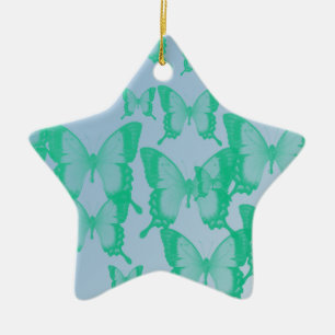 Adorno De Cerámica mariposas verdes con fondo azul