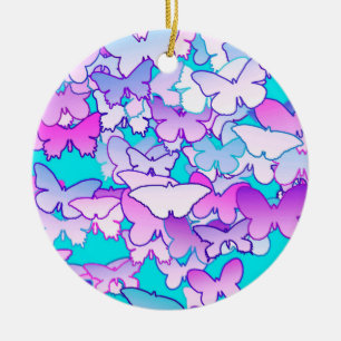 Adorno De Cerámica Mariposas, violeta y turquesa