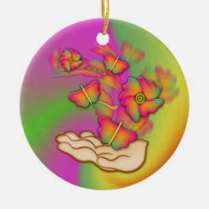 Adorno De Cerámica Mariposas y flores