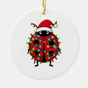 Adorno De Cerámica Mariquita Santa Sombrero Fiesta Insecto Navidad