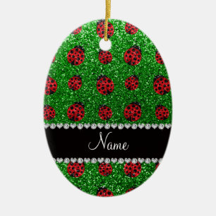 Adorno De Cerámica Mariquita verde conocida personalizada del