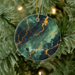 Adorno De Cerámica Mármol de oro y verde del bosque otoñal personaliz