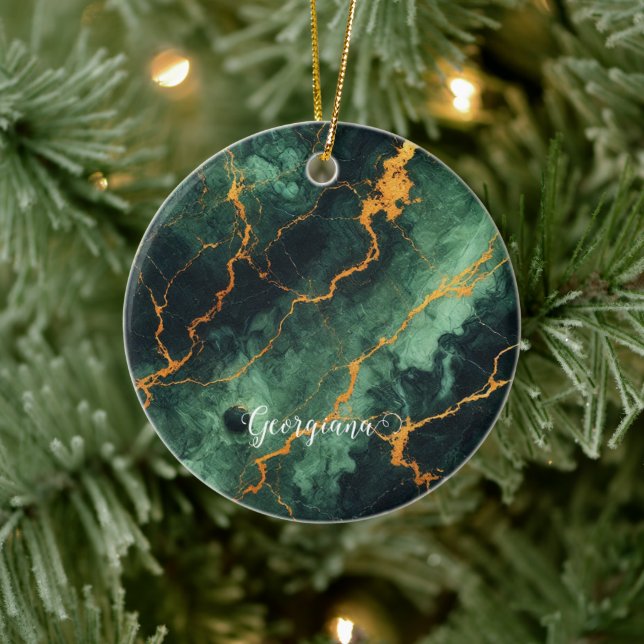 Adorno De Cerámica Mármol de oro y verde del bosque otoñal personaliz (Árbol)