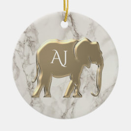 Adorno De Cerámica Mármol Monograma Elefante de Oro