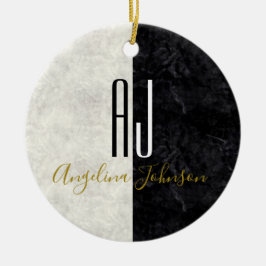 Adorno De Cerámica Mármol Monogramado Negro y Blanco