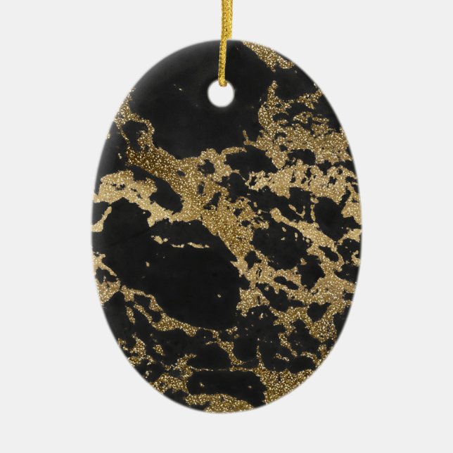 Adorno De Cerámica Mármol negro Purpurina de oro moderno (Frente)