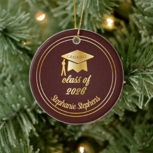 Adorno De Cerámica Maroon Gold Graduate Cap Graduation 2024 Photo