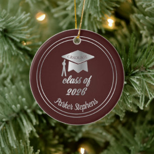 Adorno De Cerámica Maroon Silver Graduate Cap Graduation 2023 Photo