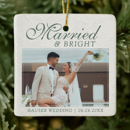Adorno De Cerámica Married and Bright Photo Keepsake Wedding