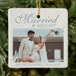 Adorno De Cerámica Married and Bright Photo Keepsake Wedding