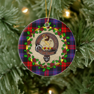 Adorno De Cerámica Marrón/Broun Clan Badge & Tartán Navidad Personali