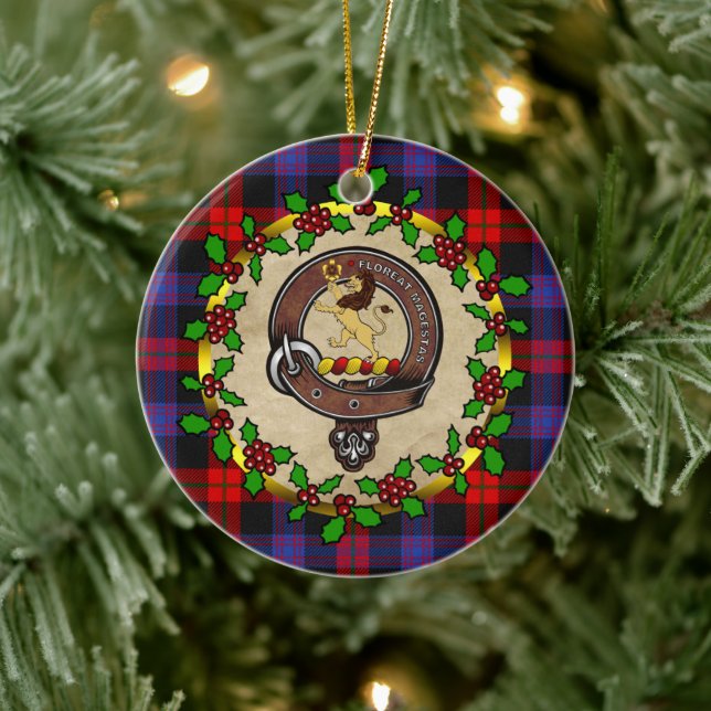Adorno De Cerámica Marrón/Broun Clan Badge & Tartán Navidad Personali (Árbol)