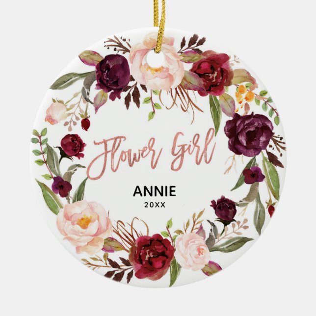 Adorno De Cerámica Marsala Floral Rosa Gold Flower Girl (Frente)