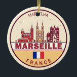 Adorno De Cerámica Marseille France City Skyline Emblem<br><div class="desc">Diseño artístico minimalista y colorido de Marsella con monumentos y monumentos de la ciudad de Francia.</div>
