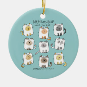 Adorno De Cerámica MARSHmeowLOWS Whimsical Wordplay Gato Marshmallow