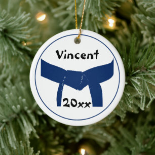 Adorno De Cerámica Martial Arts Dark Blue Belt con fecha