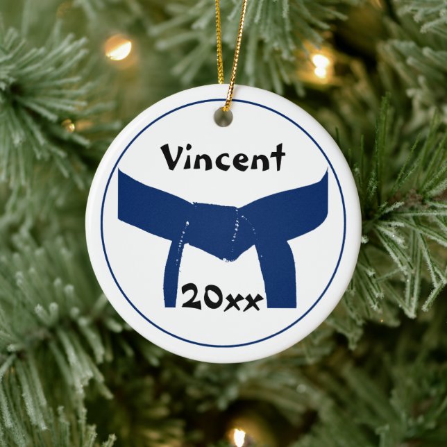 Adorno De Cerámica Martial Arts Dark Blue Belt con fecha (Árbol)