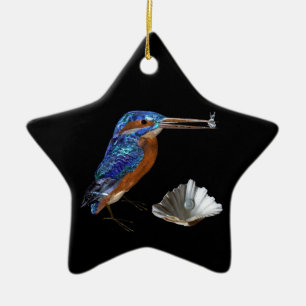 ADORNO DE CERÁMICA MARTÍN PESCADOR, CONCHA DE MAR AZUL SAPO ESTRELLA 