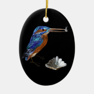 ADORNO DE CERÁMICA MARTÍN PESCADOR ,CONCHAS DE MAR ZAFIRO AZUL CORAZÓ