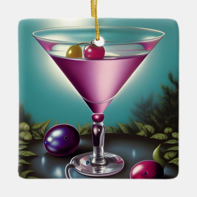 Adorno De Cerámica Martini de vacaciones rosadas (Anverso)