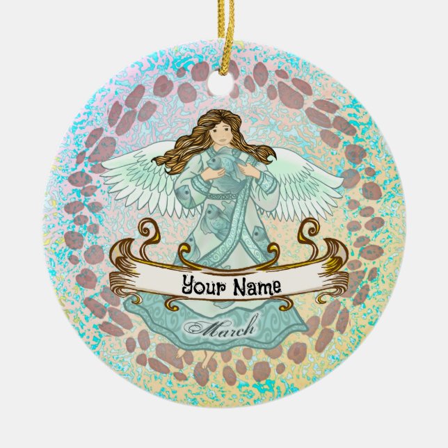 Adorno De Cerámica Marzo Cumpleaños Ángel cumpleaños personalizado or (Frente)