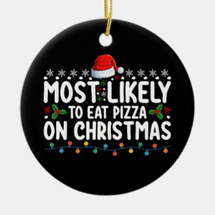 Adorno De Cerámica Más Probable Que Coma Pizza En La Fiesta De Navida