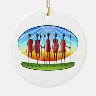 Adorno De Cerámica Masái con Spears Kwanzaa