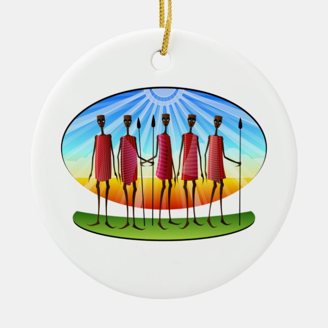Adorno De Cerámica Masái con Spears Kwanzaa (Frente)