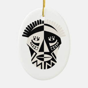 Adorno De Cerámica Máscara africana de arte folclórico primitivo
