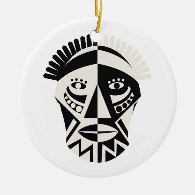 Adorno De Cerámica Máscara africana de arte folclórico primitivo (Frente)