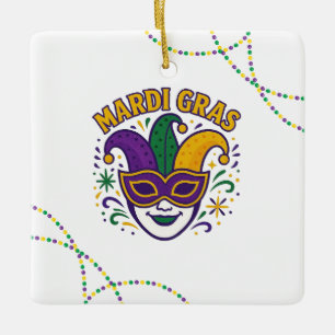 Adorno De Cerámica Máscara de colores tradicionales de Mardi Gras