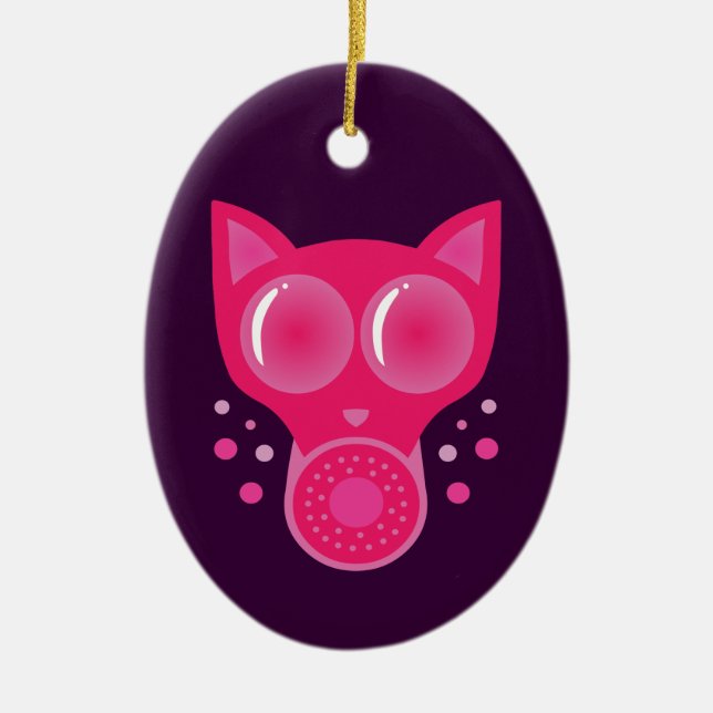 Adorno De Cerámica Máscara de gas de gato rosa (Frente)