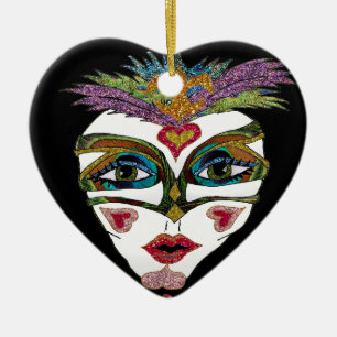 Adorno De Cerámica Máscara de plumas brillantes Colorido Mardi Gras